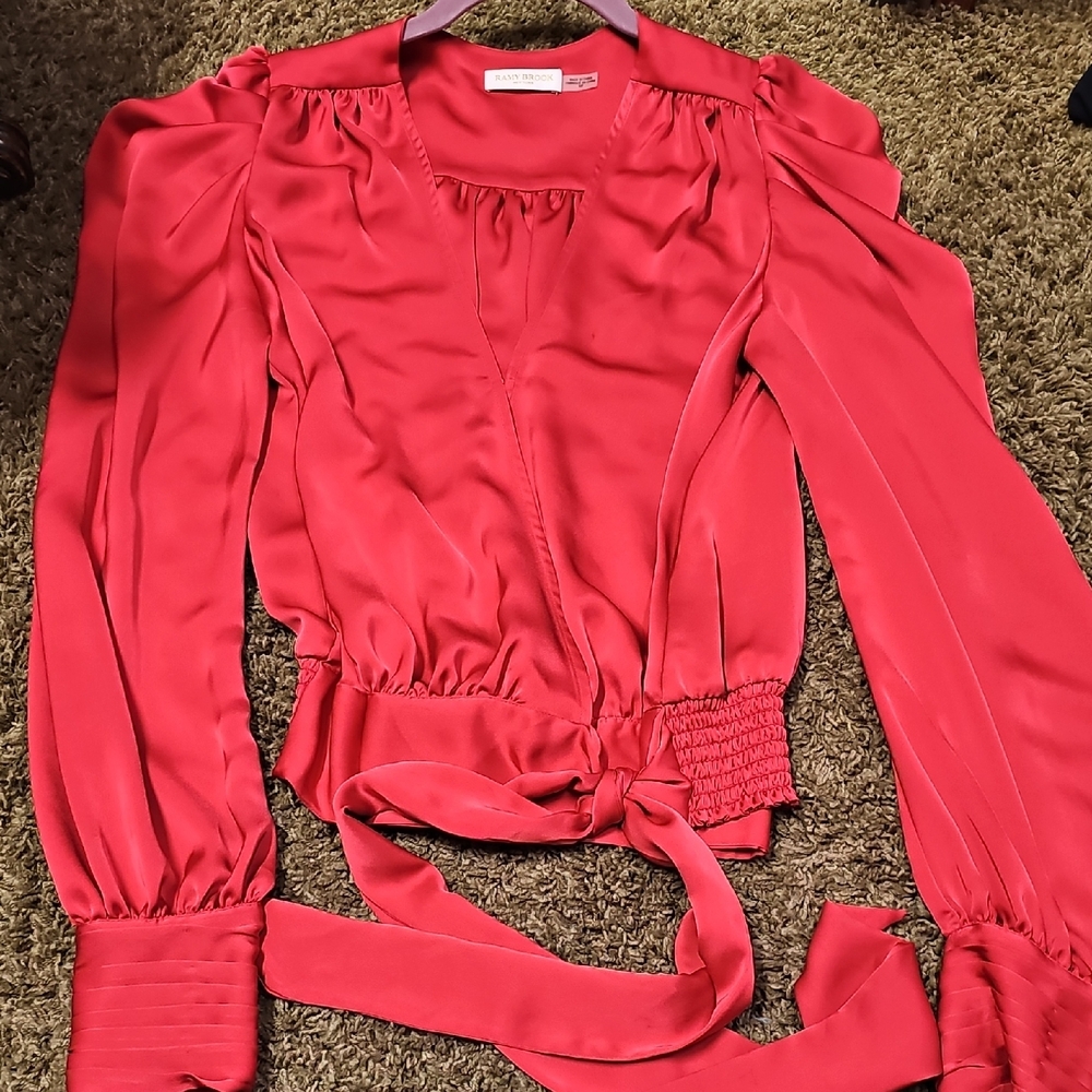 Ramy Brook Pink Ruched Tie Front Blouse